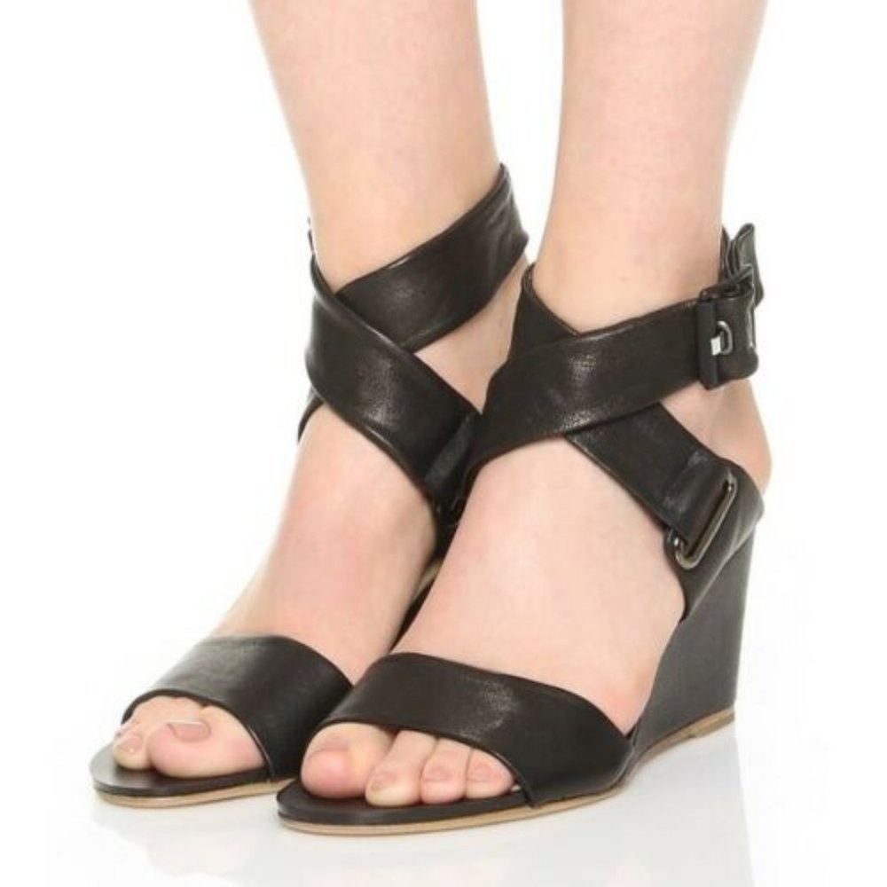 Rag & Bone Damien Black Leather Wedge Sandals